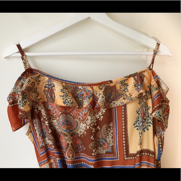 Floral scarf print cold shoulder wrap midi dress - Picture 14 of 15